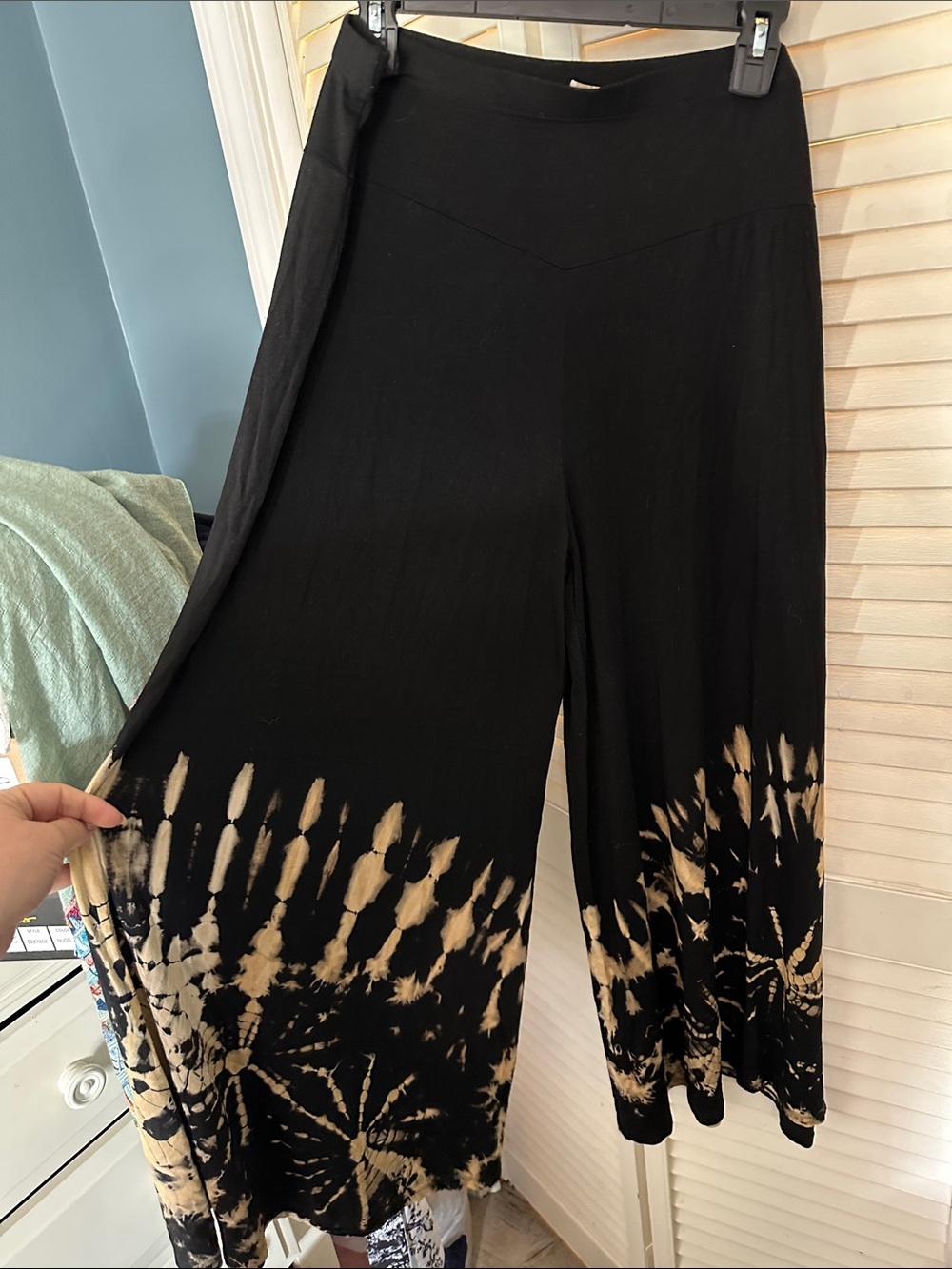 Black Wide-Leg Tie-Dye Palazzo Pants